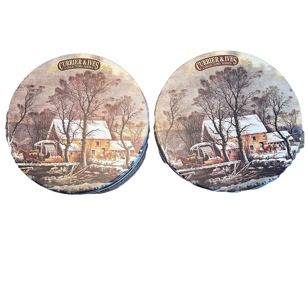 "The Old Grist Mill" Currier & Ives Collector Series Tin 8" Round Olive Can 1993